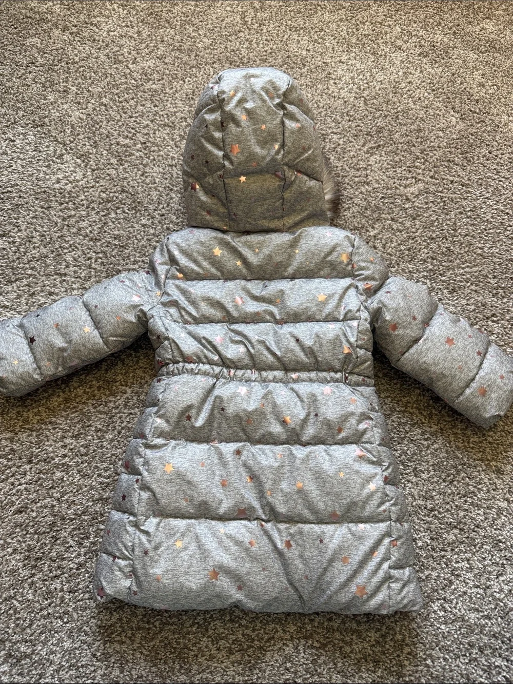 Baby GAP 🩶GRAY WITH ROSE-GOLD STAR ACCENTS🩶 3 YRS TODDLER PUFFER COAT 🌟EUC🌟